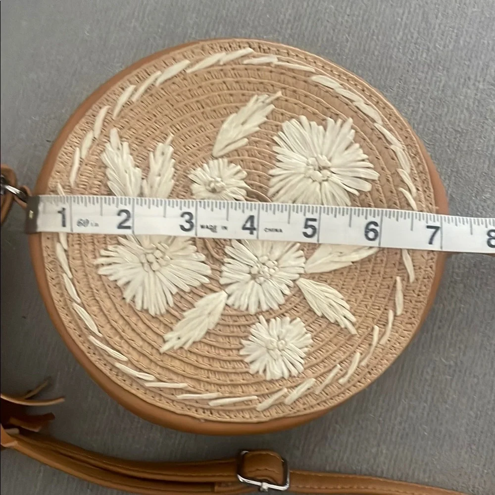 Art Class - Round Tan Woven Bag with Floral Design